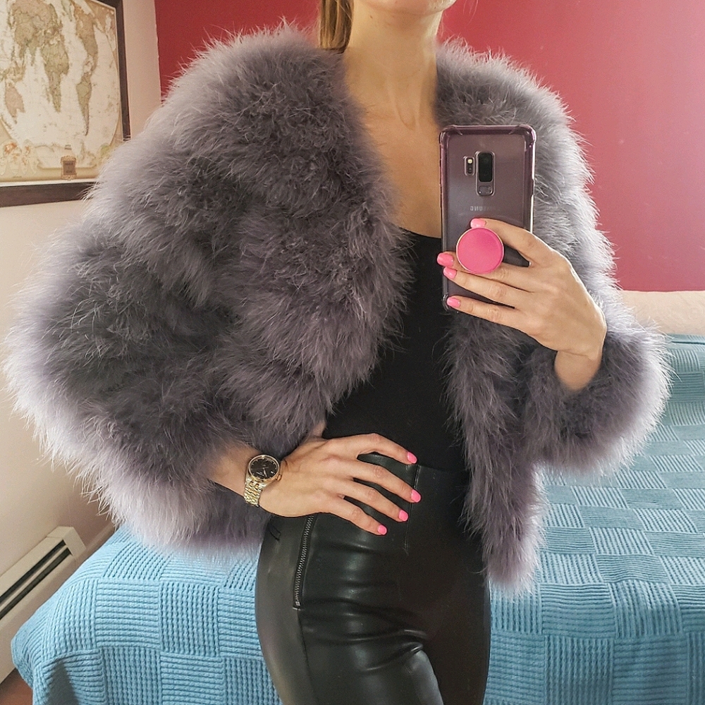 Gray feather statement coat Size S/M